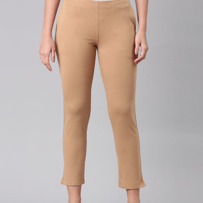Women Solid Wheat Mid Rise Smart Fit Kurti Pant