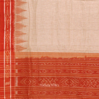 Cream Orange Jharana Maniabandha Cotton Saree