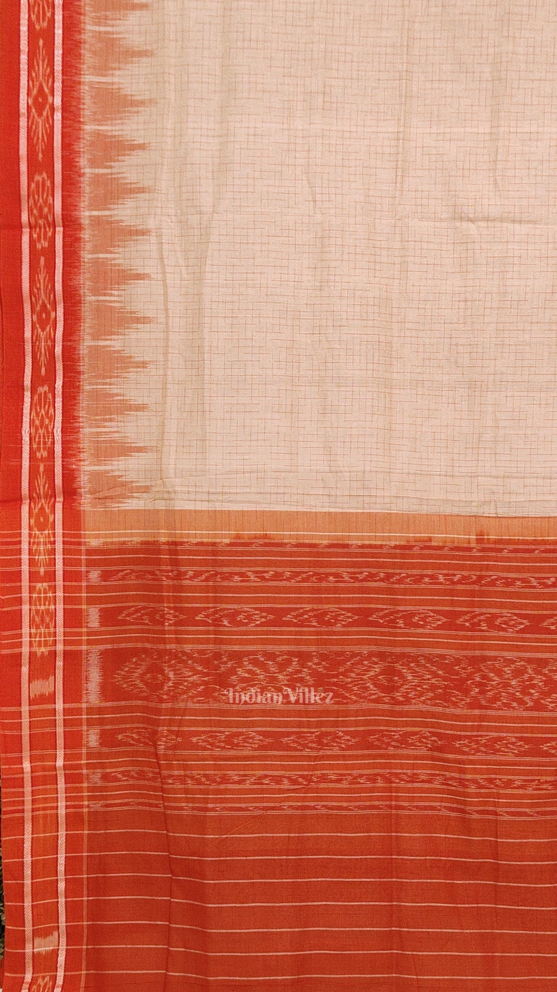 Cream Orange Jharana Maniabandha Cotton Saree