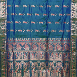 Peacock blue Handwoven Baluchari Silk Saree