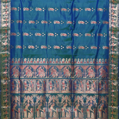 Peacock blue Handwoven Baluchari Silk Saree