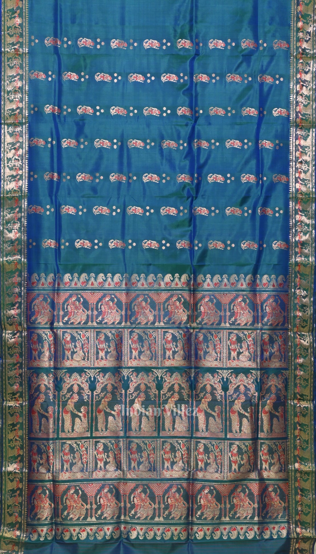 Peacock blue Handwoven Baluchari Silk Saree