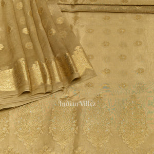 Beige Zari Woven Tissue Banarasi Saree