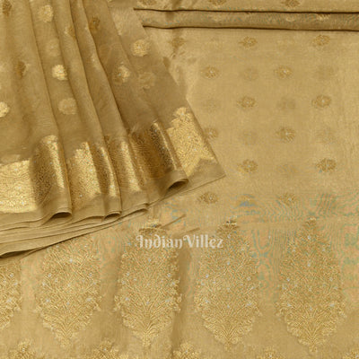 Beige Zari Woven Tissue Banarasi Saree