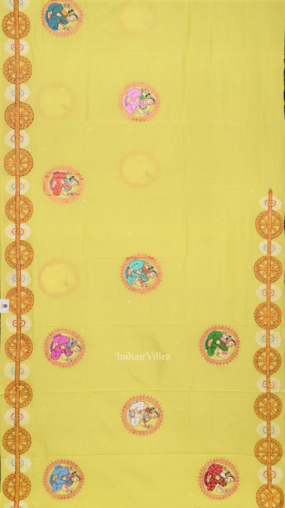 Yellow Shree Jagannath Ratha Yatra Hand-Painted Pattachitra Saree