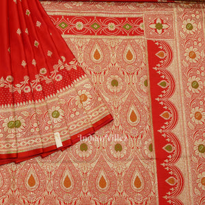 Exclusive Pure Red Bridal Meenakari Pure Mashru Satin Silk Banarasi Saree