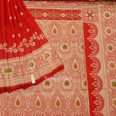 Exclusive Pure Red Bridal Meenakari Pure Mashru Satin Silk Banarasi Saree