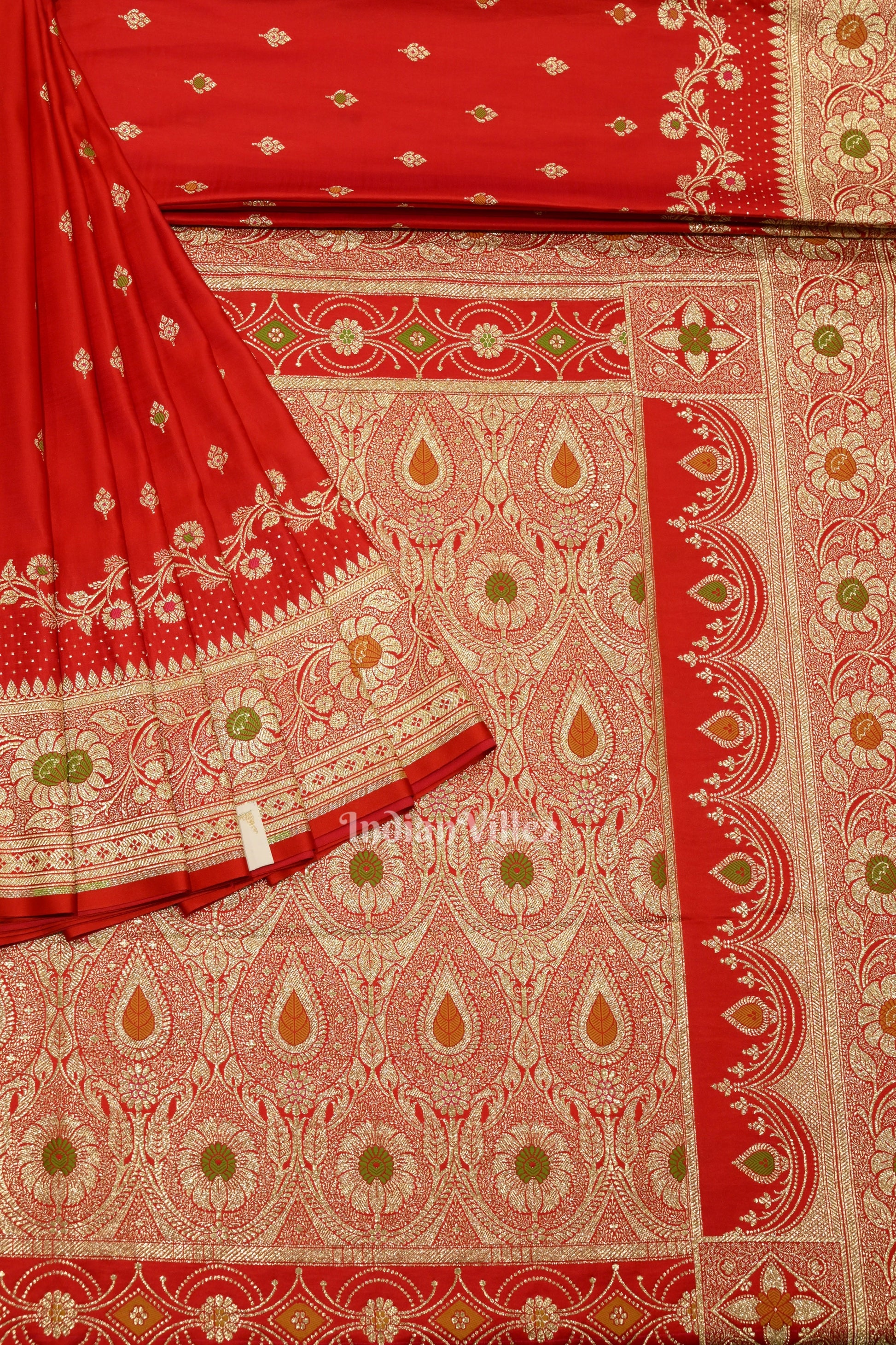 Exclusive Pure Red Bridal Meenakari Pure Mashru Satin Silk Banarasi Saree