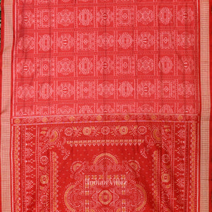 Peach Red Nabakothi Odisha Ikat Sambalpuri Silk Saree