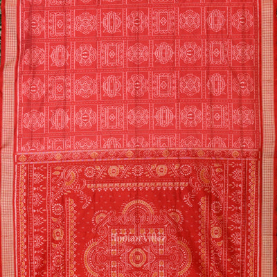 Peach Red Nabakothi Odisha Ikat Sambalpuri Silk Saree