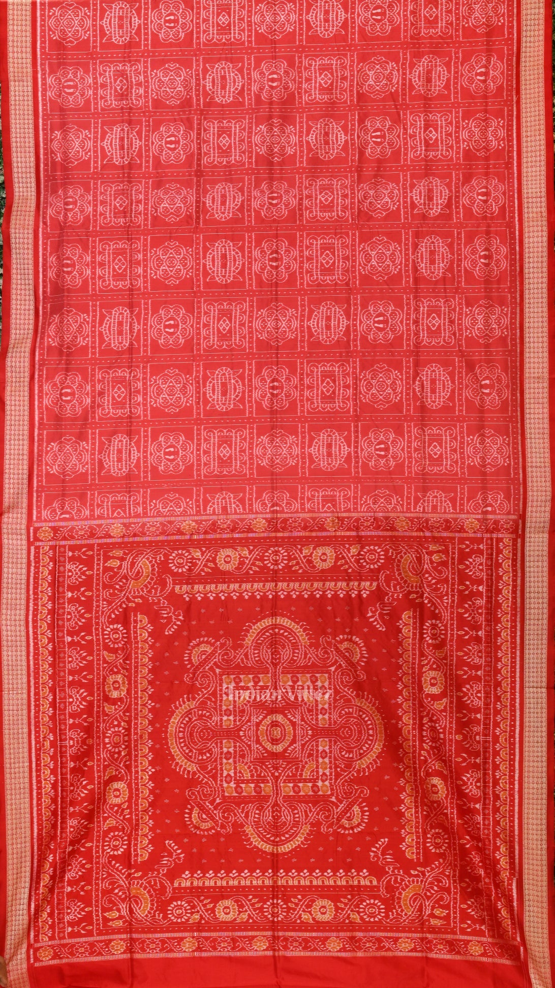 Peach Red Nabakothi Odisha Ikat Sambalpuri Silk Saree