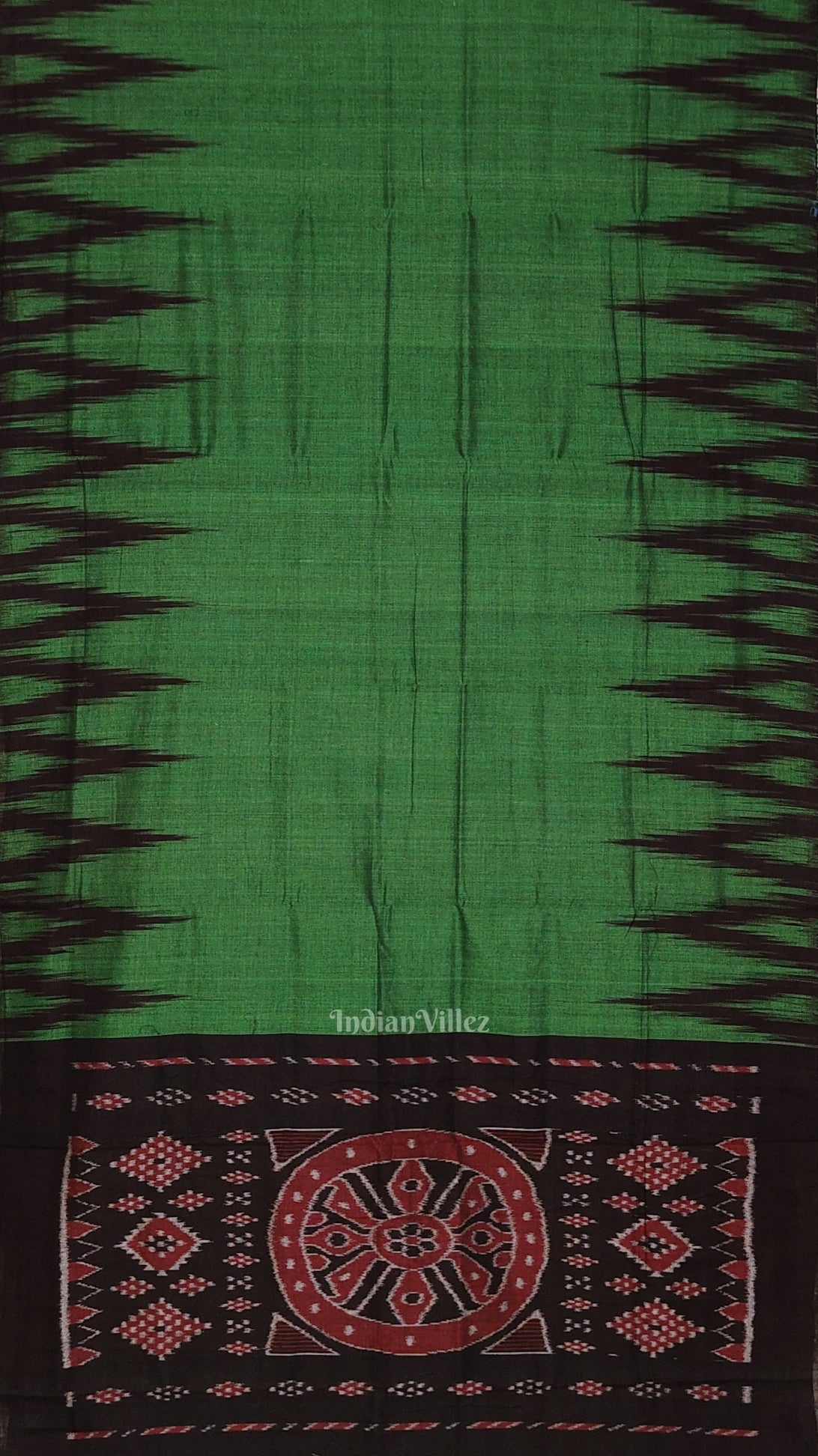 Green Black Kargil Kumbha Maniabandha Cotton Saree