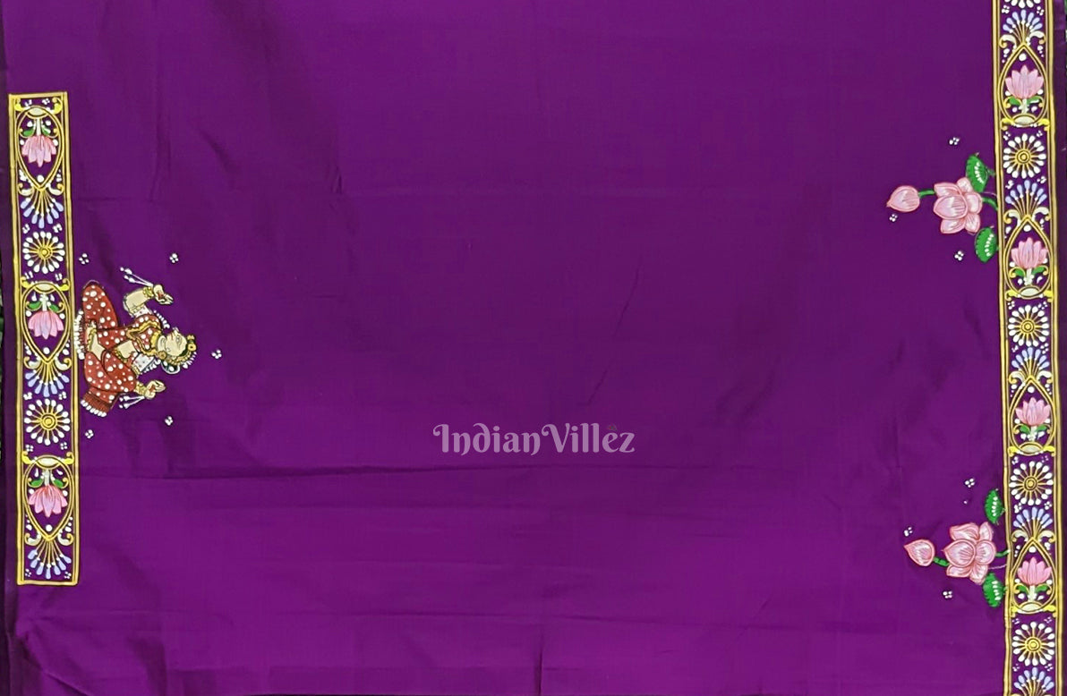 Purple Shree Jagannath Theme Pattachitra Silk Saree