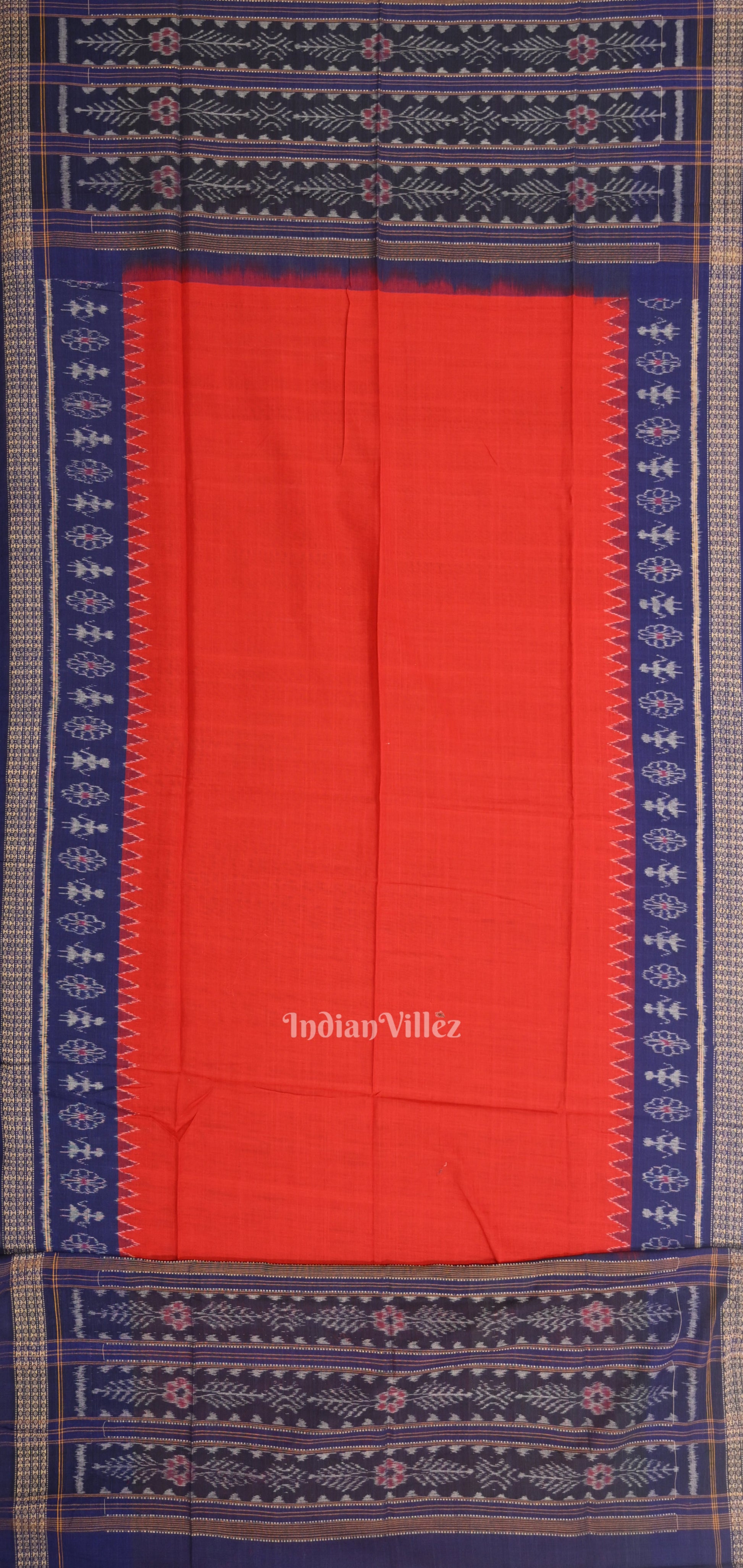 Blue Red Jhoti Theme Odisha Ikat Sambalpuri Dress Set & Dupatta