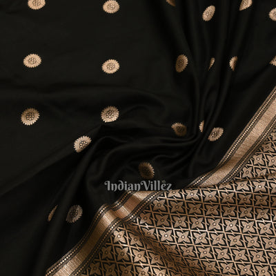 Black Floral Motif Mashru Satin Silk Banarasi Saree