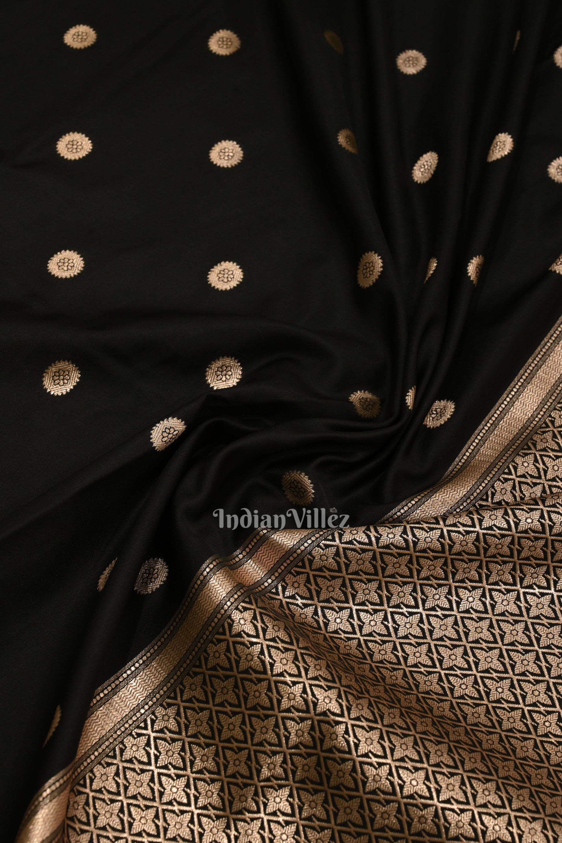 Black Floral Motif Mashru Satin Silk Banarasi Saree