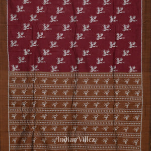 Maroon Bird Motif Odisha Ikat Pure Sambalpuri Cotton Saree