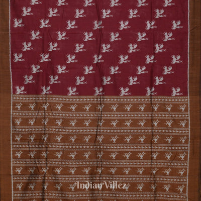 Maroon Bird Motif Odisha Ikat Pure Sambalpuri Cotton Saree