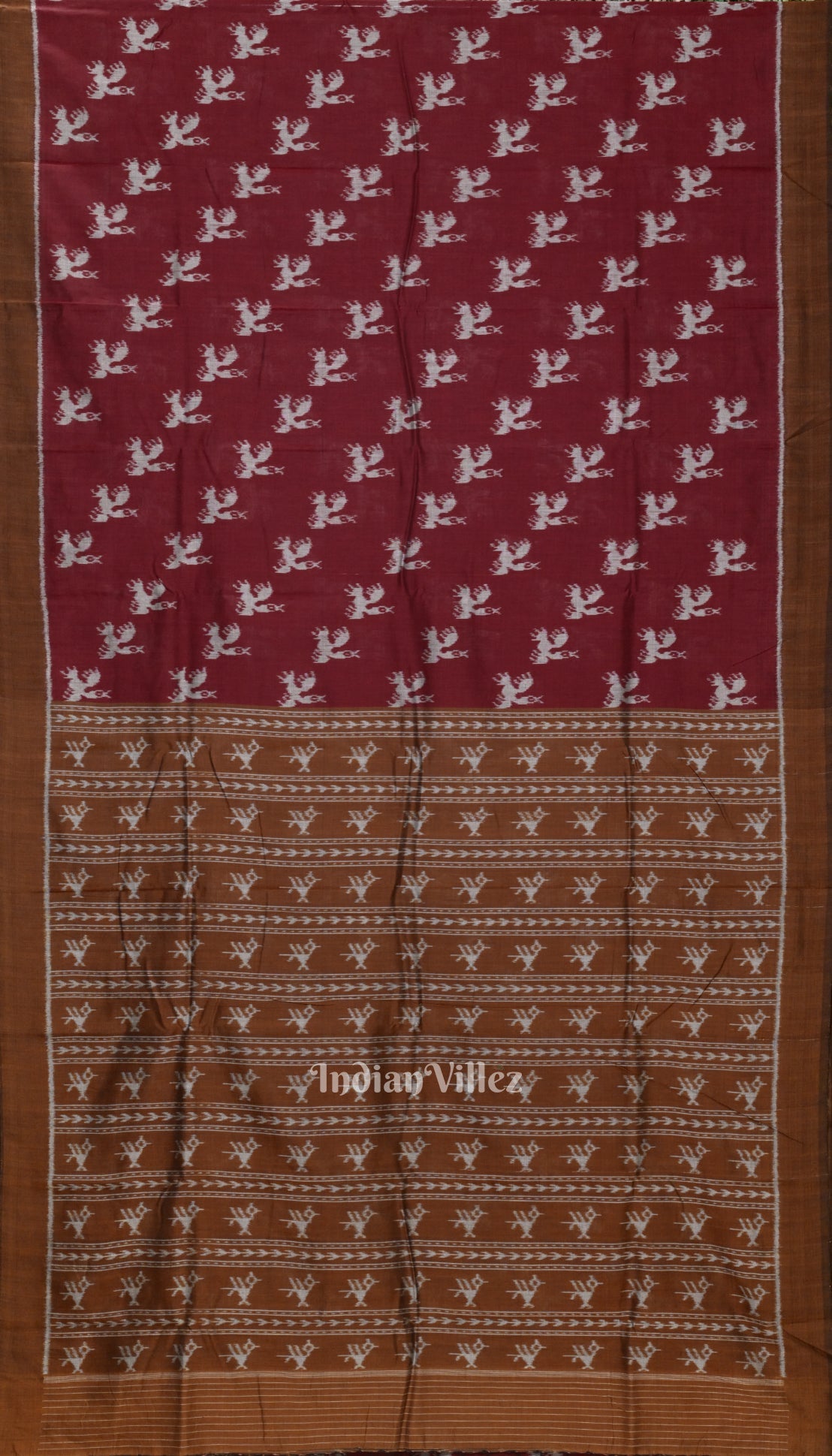 Maroon Bird Motif Odisha Ikat Pure Sambalpuri Cotton Saree