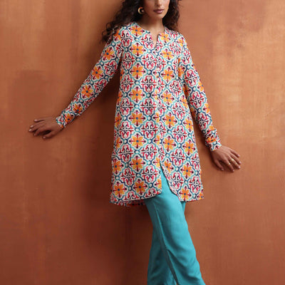 trueBrowns Off White Print Kurta Co-ord Set