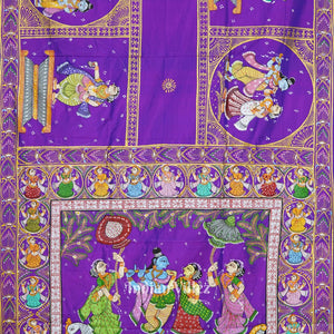 Purple Dual Tone Radha Krishna Boita Theme Hand-Painted Pattachitra Saree