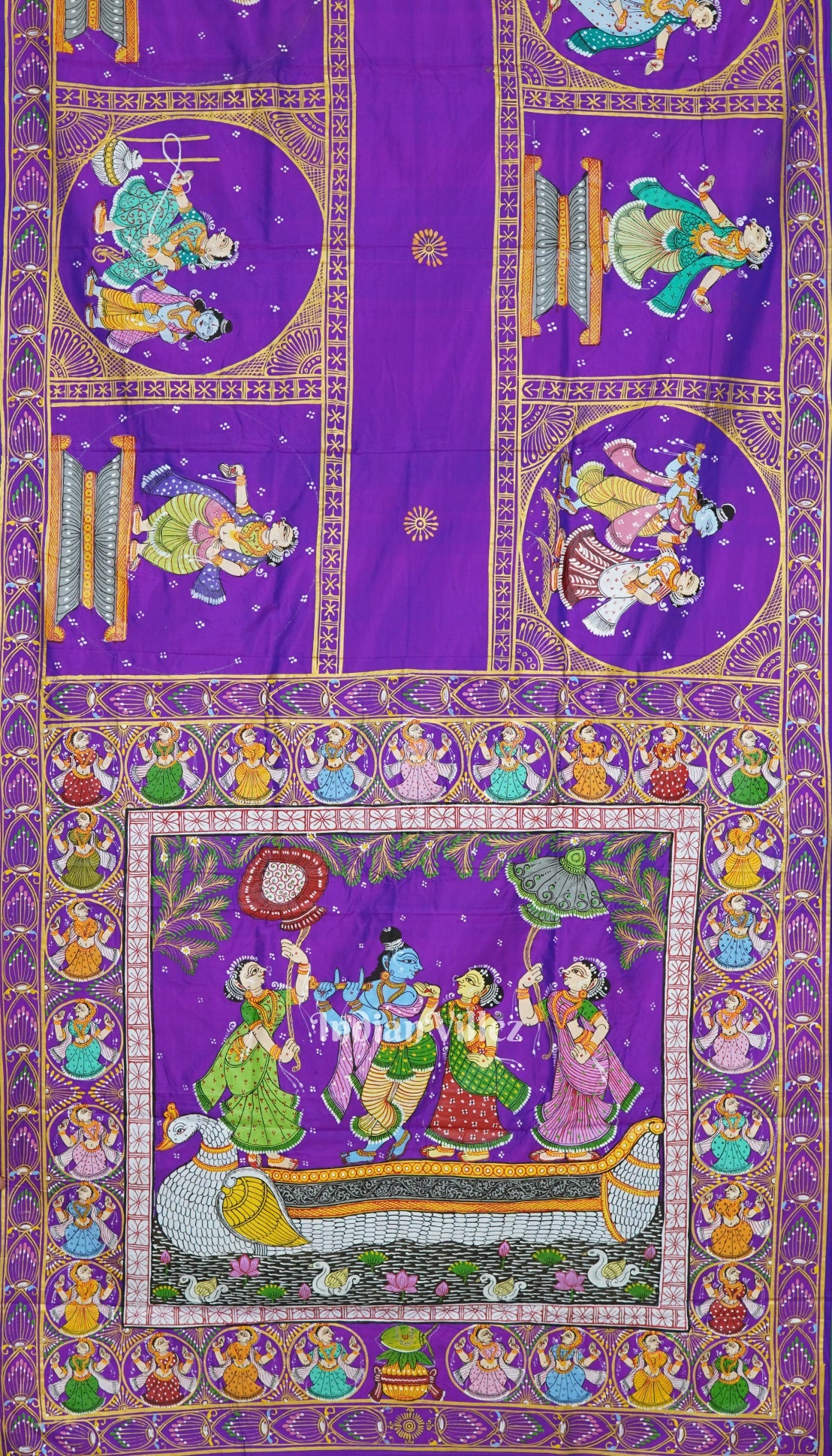 Purple Dual Tone Radha Krishna Boita Theme Hand-Painted Pattachitra Saree