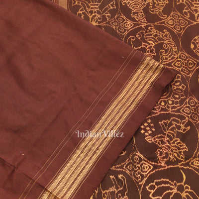 Coffee Brown Natural Dyed Sambalpuri Silk Saree by National Award Winning Weaver