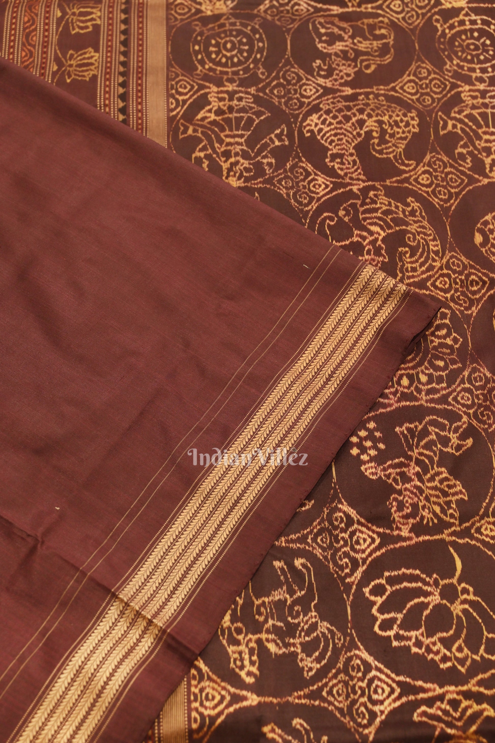 Coffee Brown Natural Dyed Sambalpuri Silk Saree by National Award Winning Weaver