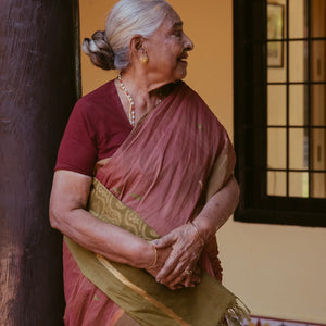 Dusty Pink Handloom Village Cotton Saree With Floral Meenakari Buttas