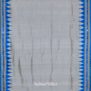 Silver Grey Phoda Kumbha Design Odisha Ikat Khandua Silk Saree