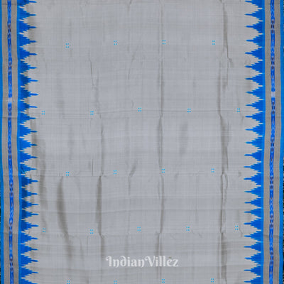 Silver Grey Phoda Kumbha Design Odisha Ikat Khandua Silk Saree