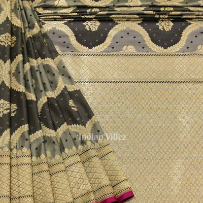 Cement Gray Rangkart Mashru Satin Silk Banarasi Saree