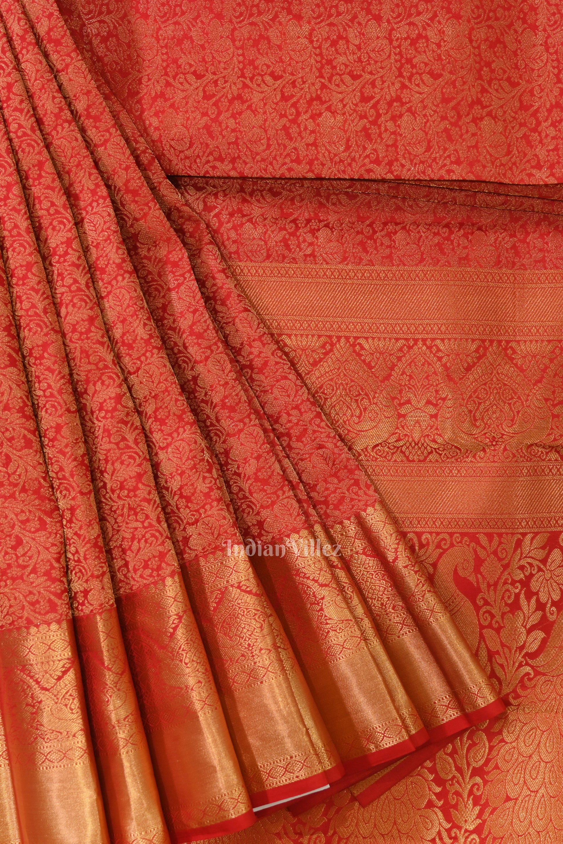 Hot Red pure authentic Kanjivaram Silk Saree with  Zari Brocade