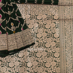 Green Meenakari Pure Mashru Satin Silk Banarasi Saree