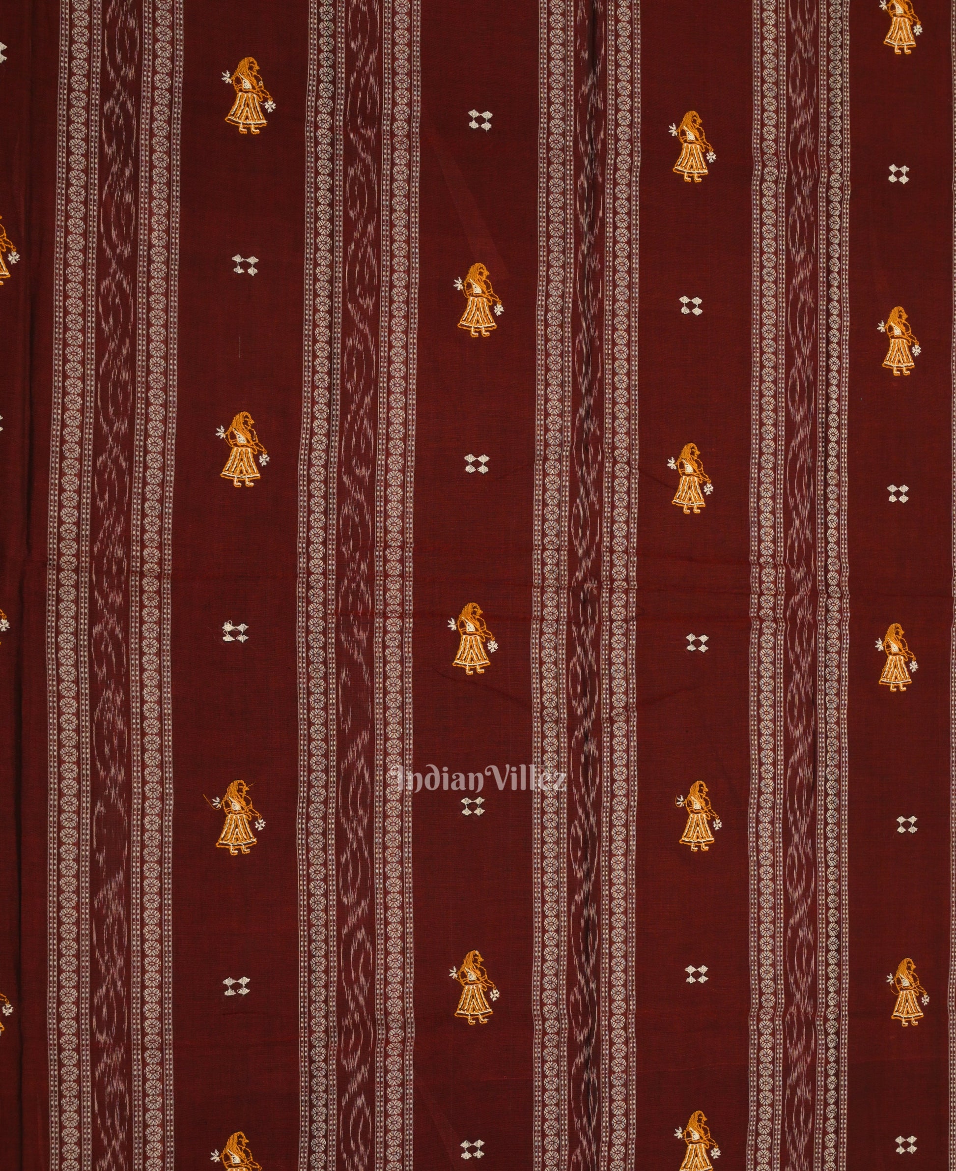 Maroon Yellow Doll Odisha Ikat Sambalpuri Cotton Dress set with Dupatta