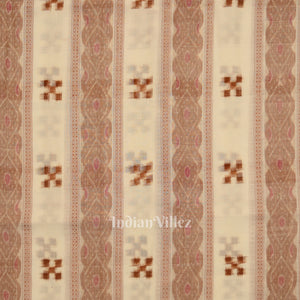 White  Brown Pasapali Sambalpuri Ikat Cotton Fabric