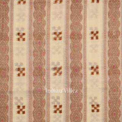 White  Brown Pasapali Sambalpuri Ikat Cotton Fabric