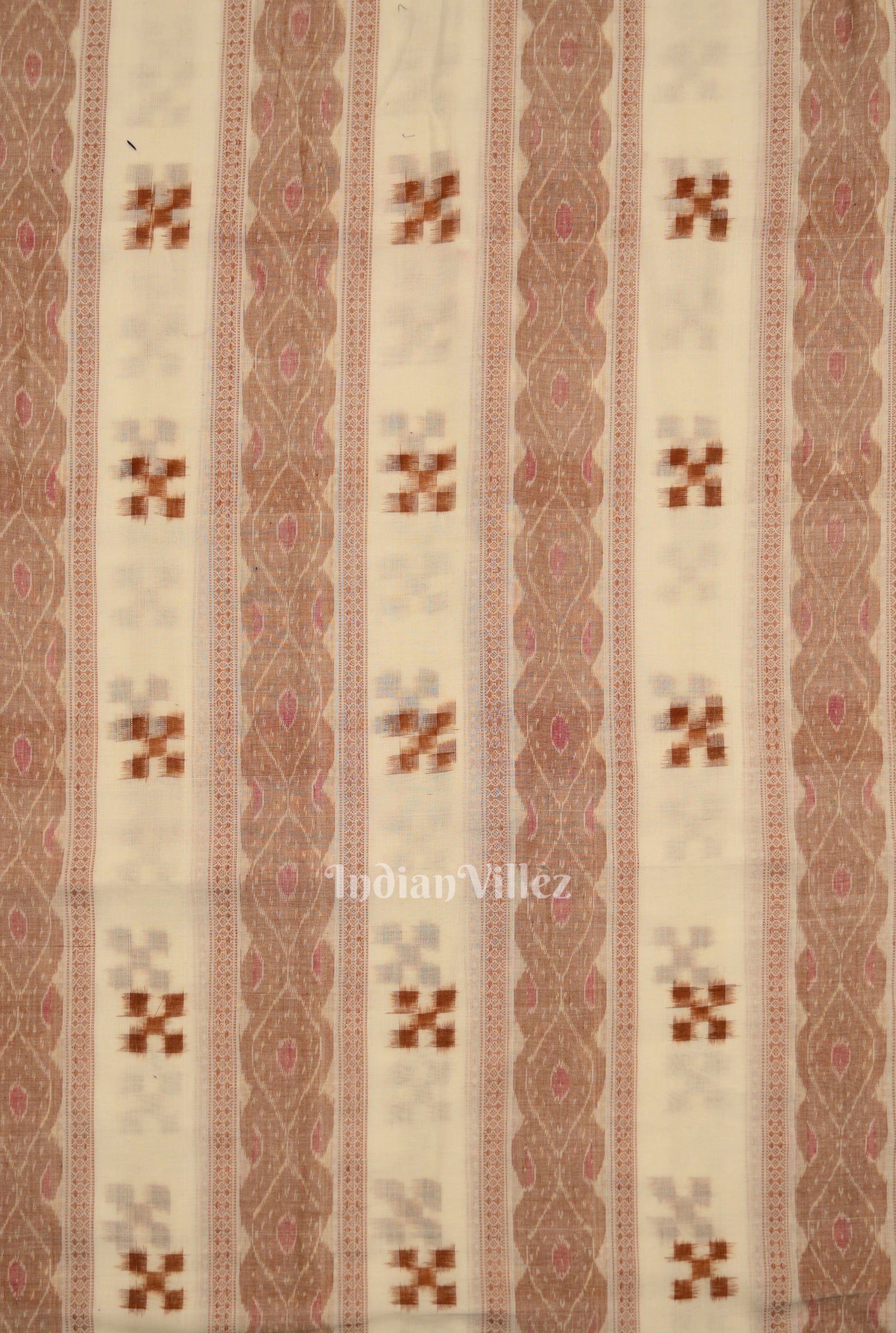 White  Brown Pasapali Sambalpuri Ikat Cotton Fabric