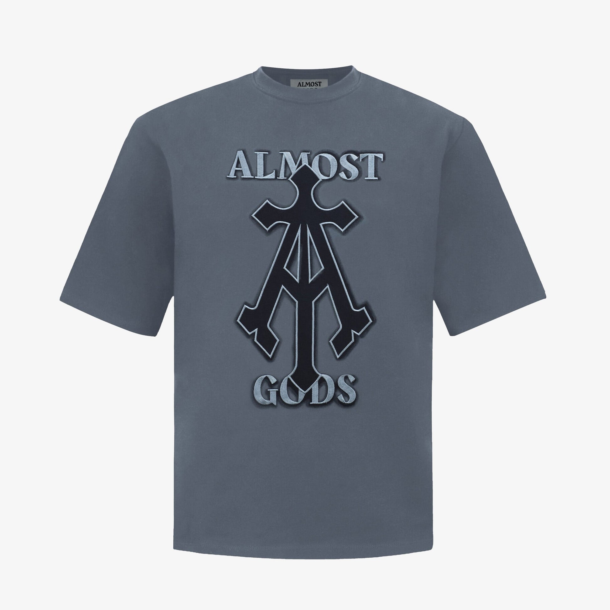 ALMOST GODS | ALPHA CROSS SPRAY PAINT TEE { GREY