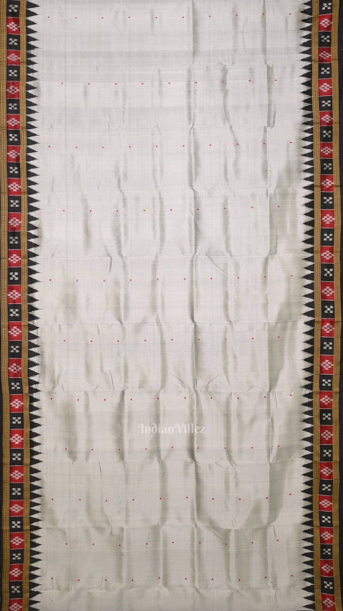 Cement Gray Buti Pasapali Border Khandua Silk Saree