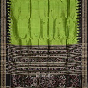 Parrot Green Black Buti Odisha Handloom Khandua Silk Saree