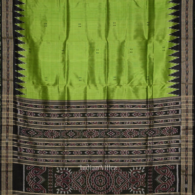 Parrot Green Black Buti Odisha Handloom Khandua Silk Saree