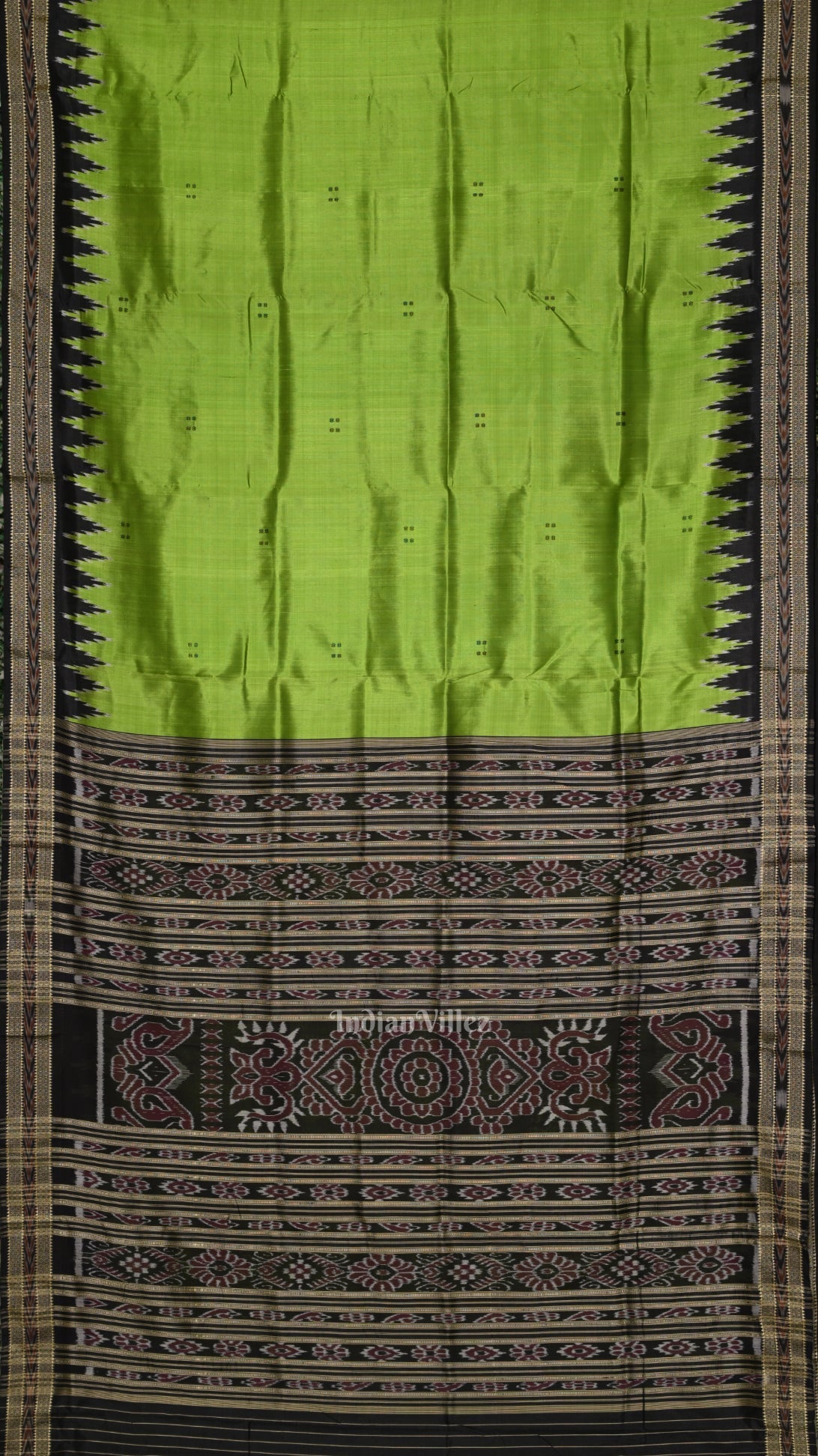 Parrot Green Black Buti Odisha Handloom Khandua Silk Saree