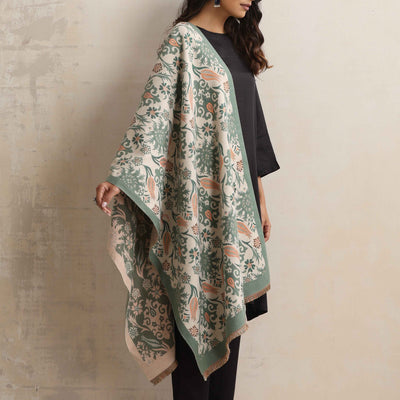 trueBrowns Green Floral Reversible Woollen Stole