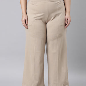 Women Solid Beige Ponte Wide Leg Pants