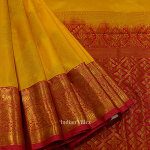 Yellow Pink Pure Kanjivaram Silk Saree
