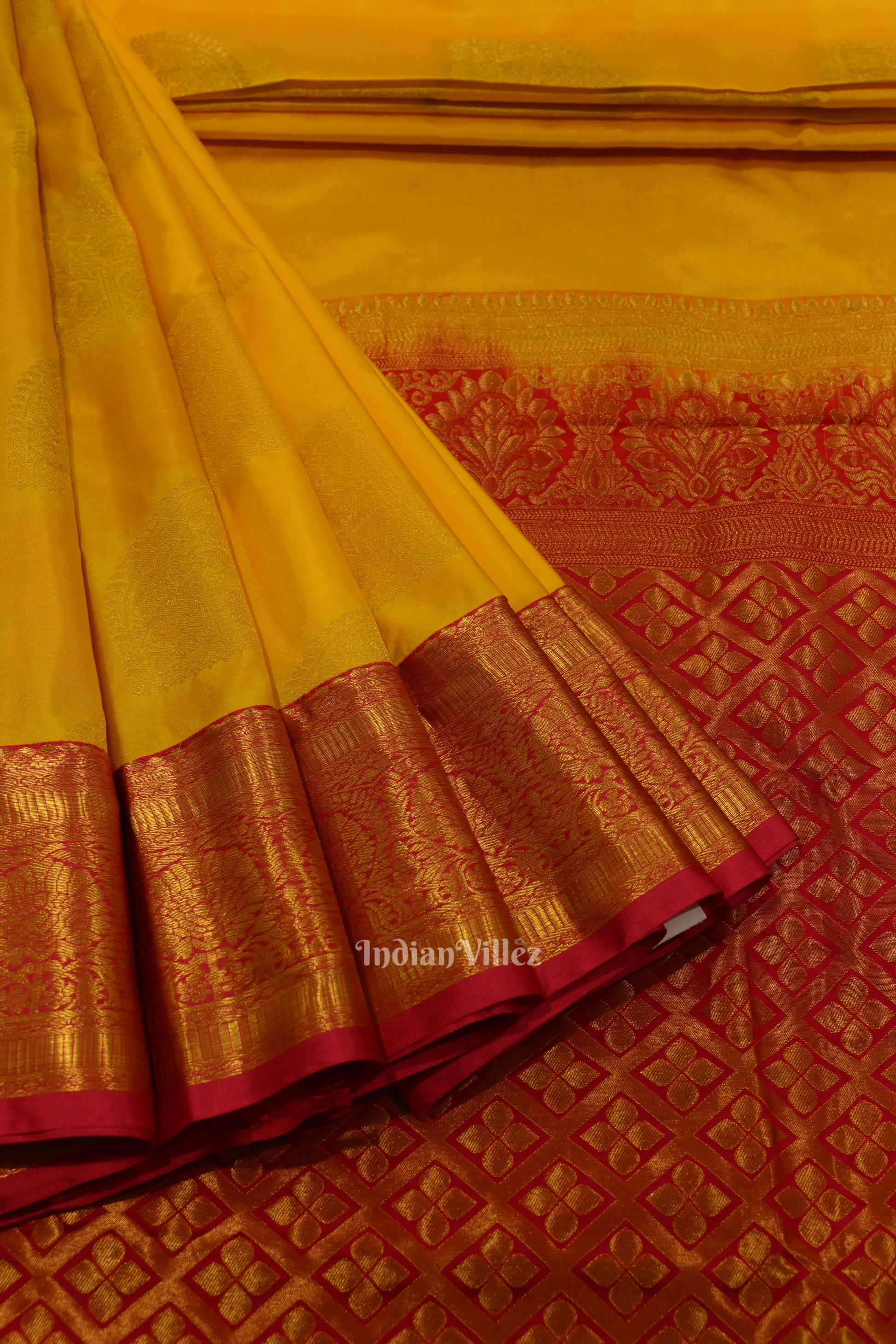 Yellow Pink Pure Kanjivaram Silk Saree