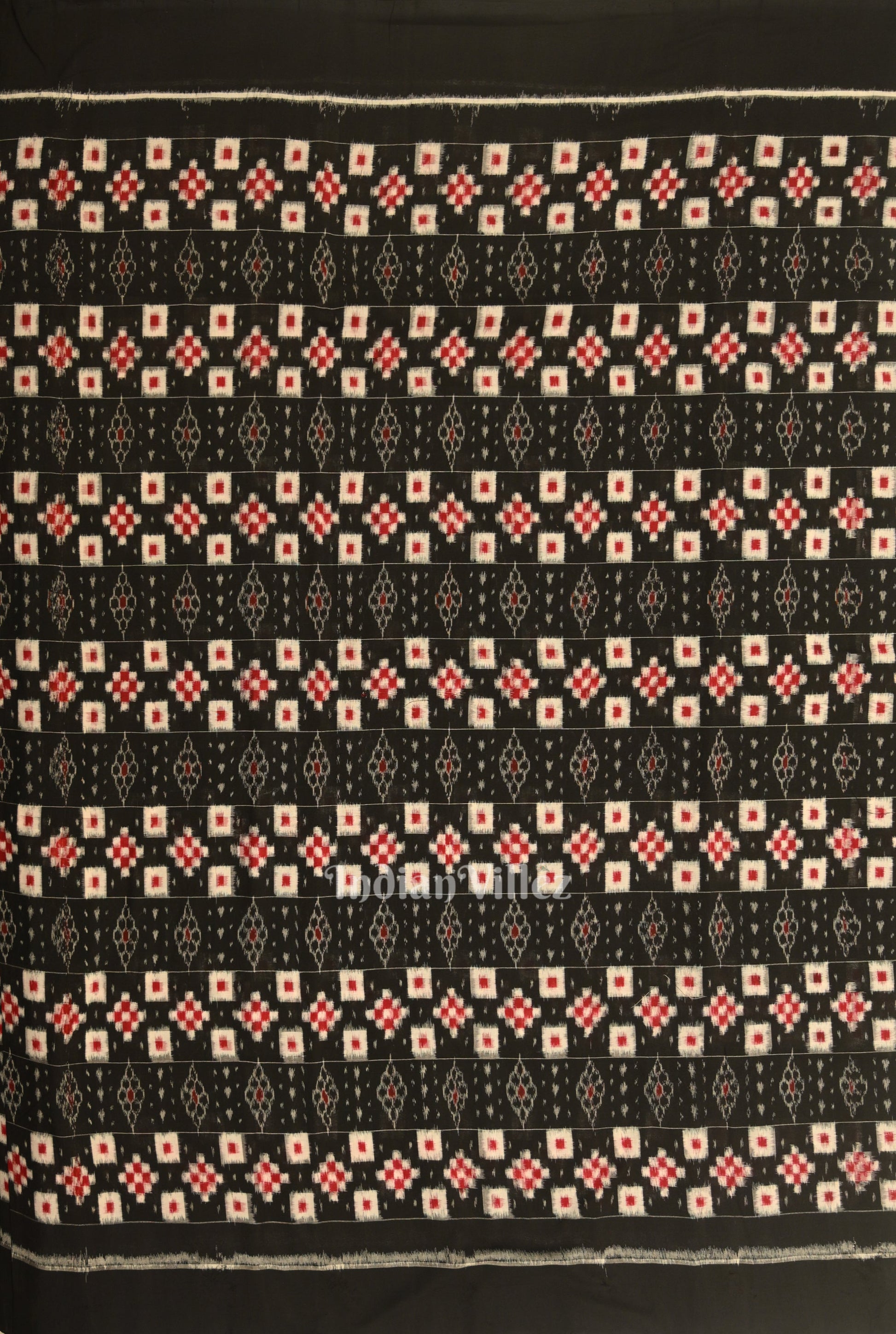 Black Pasapali Sambalpuri Ikat Cotton Fabric