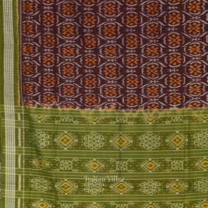Coffee Green Pure Sambalpuri Ikat Cotton Saree