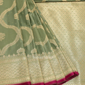 Ash Grey Rangkart Mashru Satin Silk Banarasi Saree